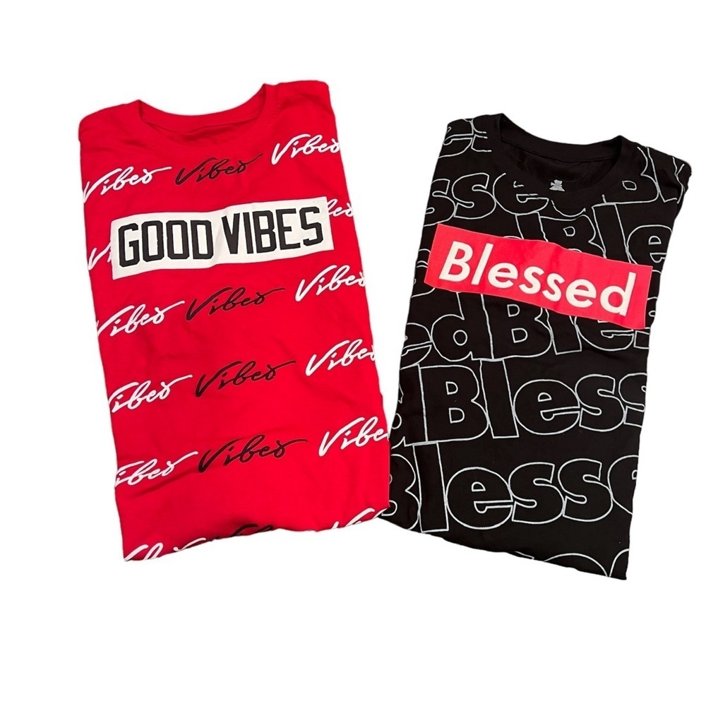 RED BY LAUNDER AND HUSTLE 2 Long Sleeve Shirts / Blessed - Black / Good Vibes-